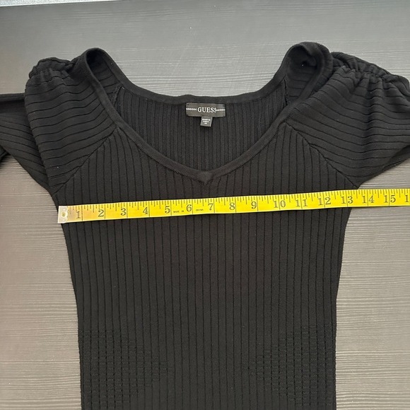 Guess Black V-Neck Long Sleeve Ribbed Knit Bodycon Sweater Dress Size Medium - Picture 8 of 10